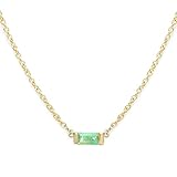JEWEE DIAMOND 14k Solid Gold Tiny Solitaire Baguette Gemstone Birthstone Choker Necklace, Real Diamond or Any Birthstone Baguette Pendant, Ruby Sapphire Necklace