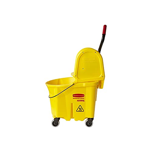 Image of Rubbermaid Commercial Products 31 QT Tandem Mop Bucket and Wringer Combo on Wheels, Yellow, for Floor Cleaning /Wet Mopping