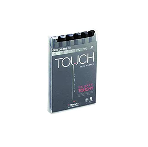 Rostro, Softlines Private Label ShinHan TOUCH TWIN Art Markers Broad Chisel / Fine Bullet Tips Set of 6 - Grey Tones by Shin Han