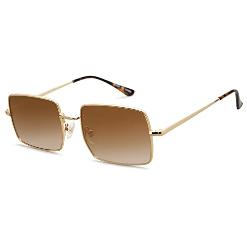 SOJOS Rectangle Polygon Polarized Sunglasses for Women Men Retro Classic Vintage Shades SJ1168 Brown Lens