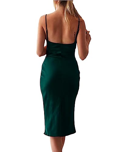 xxxiticat Women's Sleeveless Spaghetti Strap Satin Dress Cocktail Beach Evening Party Cowl Neck Dot Leopard Midi Dresses4