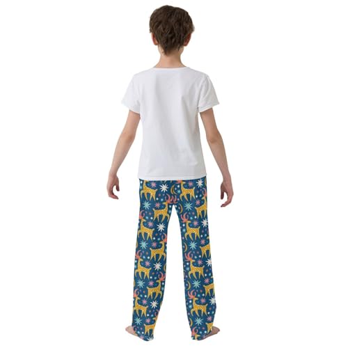 ZZXXB Reindeer and Star Boys Long Pants Soft Trousers Elastic Waist Kids Lounge Bottoms with Pockets S-XL3
