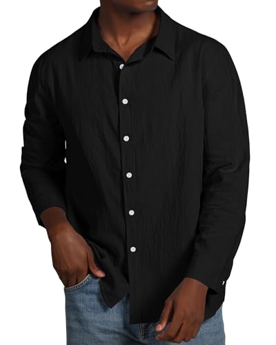 Men's Button Down Shirt Cotton Casual Long Sleeve Shirts Solid Collared Summer Beach Wedding Shirt3
