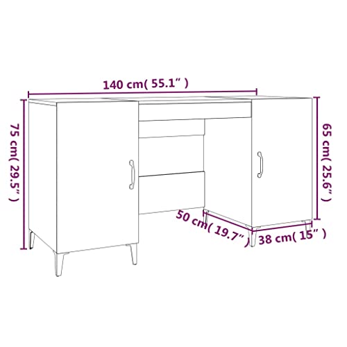 Bureau gris Sonoma 140 cm en bois robuste avec espace de rangement large - 3
