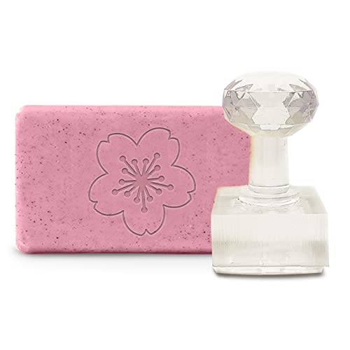 CRASPIRE Acrylic Soap Stamp Cherry Blossoms Soap Stamp Handmade with Handle 1.57 Embossing for Cookie Clay Pottery Biscuits Gummier DIY Arts Crafts Making Projects