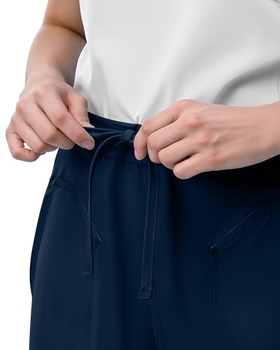 Image of 4-Way Stretch Rayon Blend Scrub Pants Women Mid Rise Relaxed Fit 31 inch Inseam | Flare Scrub Pants with 5 Pockets, Drawstring Waist, Easy-Care Fabric, and Comfortable Fit for Long Healthcare Shifts