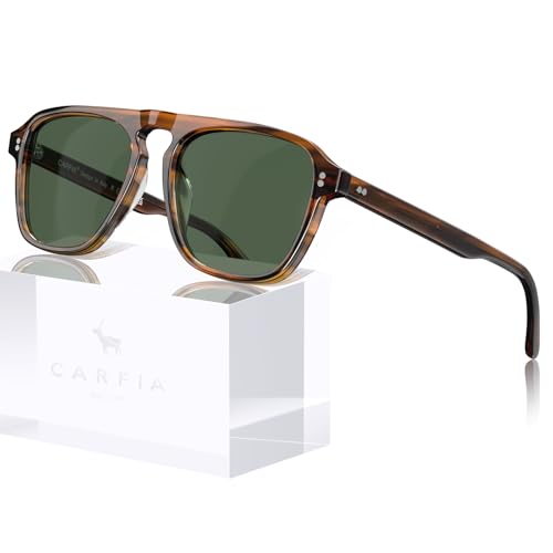 CARFIA Polarisierte Sonnenbrille Herren - Pilotentwurf, 100% UV-Schutz, Rechteckiger Acetatrahmen Autofahrerbrille CA5355