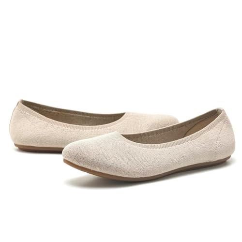 Image of Puxowe Women's Ballet Flats Breathable Knit Slip On Comfortable Round Toe Walking Shoes with Arch Support Insole for Work