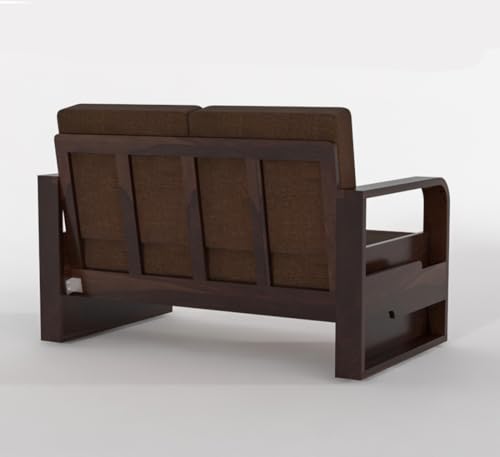 Image of Solid Sheesham Wooden 4 Seater Sofa Set for Living Room | Sofa Set with Side Pocket Storage & Cushion | Rosewood Sofa Set for Home (Walnut with Brown Cushion, 4 Seater)