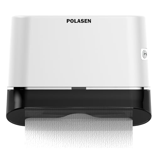 POLASEN Multifold Paper Towel Dispenser Wall Mount White Compact Adhesive No Drilling or Screws Installation Fits Combi-Fold Fusion Folded Hand Towels for Commercial Industrial Shop Office