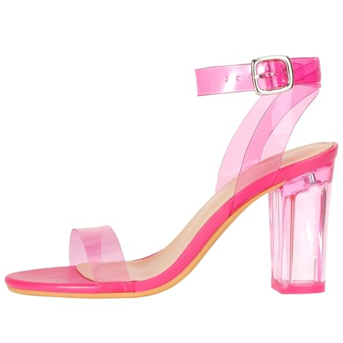 Image of ZriEy Clear Block Sandals Chunky Heels for Women 3.35 Inch Open Toe Adjustable Ankle Strap Pump Sandals for Weddings Parties Daily Wear