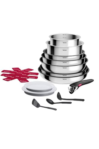Tefal Ingenio Cook Eat, batería de cocina de 15 piezas, inox, compatible con todas las luces incluyendo inducción