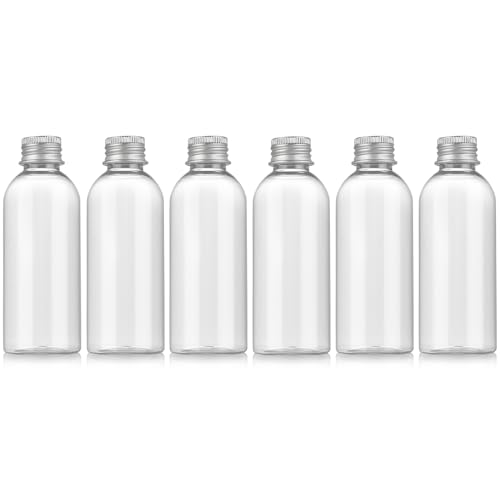 3.4 oz Travel Bottles TSA Approved, 6 pcs Refillable Travel Bottles Leak Proof with Silvery Screw Cap, Essential Oil Bottles Empty