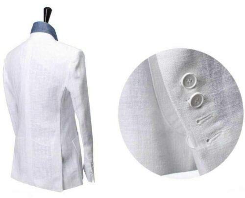 Mens Beach White Linen Double Breasted Summer Prom Blazer Suit Jacket Coat Blazer3
