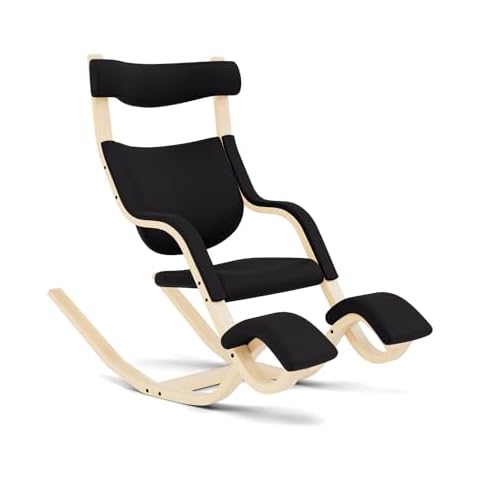 Varier Gravity Balans Recliner and Kneeling Chair Designed by Peter Opsvik, Relax Into Weightlessness, 10-Year Limited Warranty, Black Revive Fabric with Natural Ash Base Cover