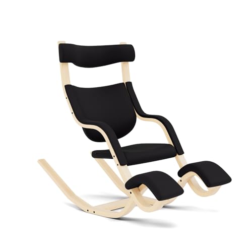 Varier Gravity Balans Recliner and Kneeling Chair Designed by Peter Opsvik, Relax Into Weightlessness, 10-Year Limited Warranty, Black Revive Fabric with Natural Ash Base