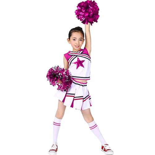 Image of LOLANTA Cheerleader Costume for Girls Halloween Cheer Uniform Outfit | 4Pcs Complete Cheerleading Set with Top, Skirt, Socks and Pom Poms, Cheer Outfits for Halloween Cosplay Christmas