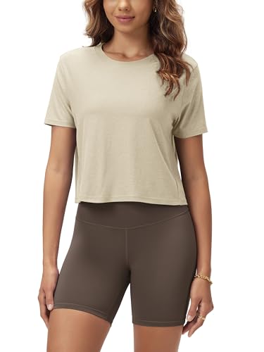 Image of ODODOS Women's Performance Cropped Tee Ultra Soft odSTRATUM Tech Short Sleeve Relaxed Top Crew Neck T-Shirts