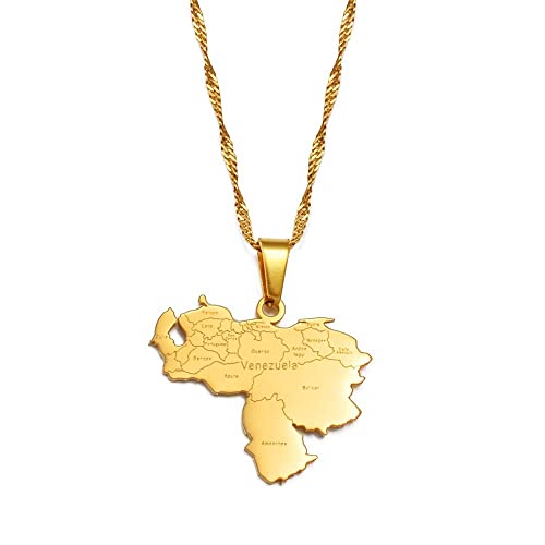 YZyizhen Collar con Colgante De Mapa De Venezuela - Esquema De País con Ciudades Nombre Hip-Hop Cadena De Dijes Joyería Patriótica Delicada, Estilo Étnico Mujeres Hombres Niña Regalos Unisex,Amarillo