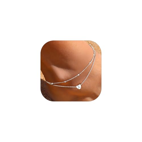ChicSilver Sterling Silver Anklets for Women 925 Ankle Bracelets for Women Layered Heart Anklet With Beaded Anklets for Women 24.X Sterling Silver