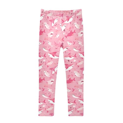 KLL Shark Pink Background Toddler Girls' Active Leggings Stretch Full Length Lounge Pants Running
