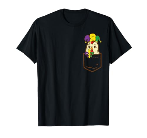 Jester Chicken Mardi Gras Pocket Farm Animal Hombres Mujeres Niños Camiseta