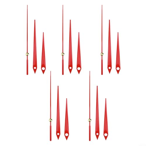 WIIYENA Kit di 5 lancette per orologio in alluminio, silenzioso, al quarzo, per casa, ufficio, fai da te, parti di riparazione (rosso)