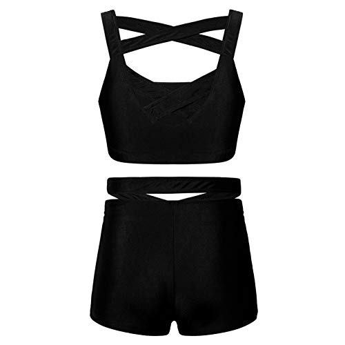 easyforever Kids Girls Dance Outfits Gymnastics Leotard Training Suit Sports Bra Crop Top with Shorts Set2