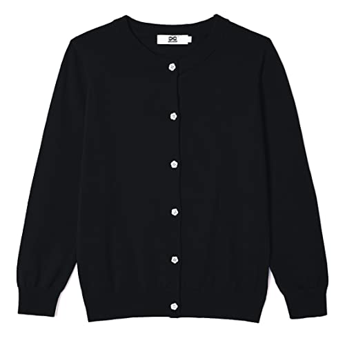 Ueloop Girls' Long Sleeve School Uniform Shirts Sweater Open Front Thin Modest Knit Cardigan Sweet Campure Sweater With Fancy Buttons Size 13-14 13 14 Years Teen Girls Black #TOP2