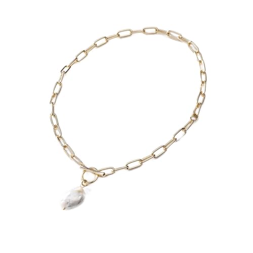 Colliers avec pendentif en perles d'eau douce chaîne épaisse anti-torsion femmes