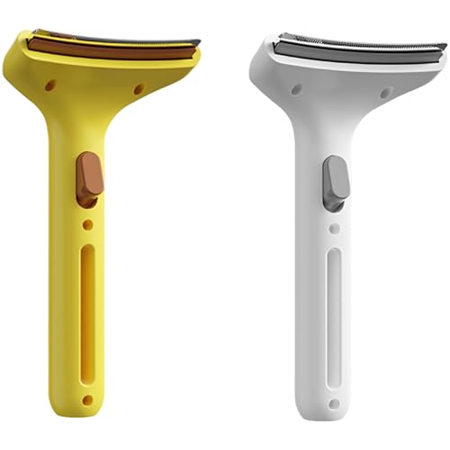 2 Pcs Pet Deshedding Brush, Curved Grooming Comb with Easy Clean, 6.9 X 3.3 in, One-Button, Yellow/White, for Cats and Dogs, Multi-Pet