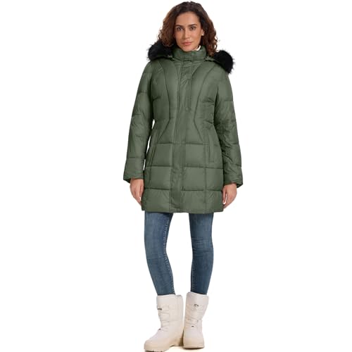 Image of HOTIAN Women's Winter Puffer Down Coat Long Thickened Padded Parka Warm Jacket with Faux Fur Detachable Hooded