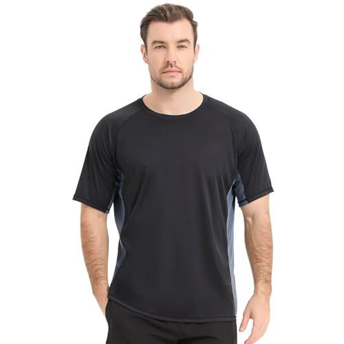 TERODACO Rash Vest Herren Kurzarm-Lauftop UV50+, atmungsaktiv, Schwimm-Shirts für Herren, Sport, Surfen, Angeln, schnell trocknend, leicht, weich, Schwarz-Grau-3011, S 7-9 TERODACO Rash Vest Herren Kurzarm-Lauftop UV50+, atmungsaktiv, Schwimm-Shirts für Herren, Sport, Surfen, Angeln, schnell trocknend, leicht, weich, Schwarz-Grau-3011, S 7-9