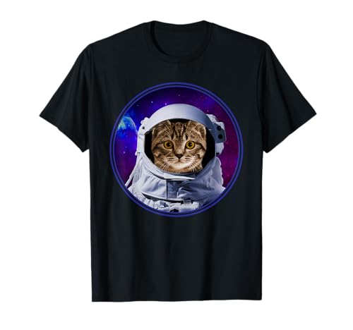 Space Cat Astronaut in Galaxy Funny Cats Kitten Lover T-Shirt
