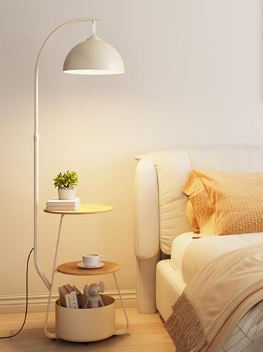 Lampe de table LED moderne avec télécommande et plateau bois blanc