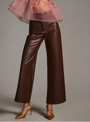 Women's Faux Leather Pants High Waisted Wide Straight Leg Pants PU Trousers with Pockets3
