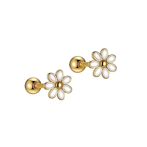 Izpack 20G Cartilage Mini Stud Earrings Cute Daisy Flower Enamel Earring 925 Sterling Silver Floral Tiny Ball Screw Back Tragus Barbell Sleeper Studs Lovely Birthday Jewelry Gifts For Women Teen Girls Hypoallergenic cover