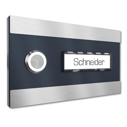Graviers Design Campanello condominia Targhetta 1 nomi - V2A acciaio inox 140x80 mm - Pulsante LED incasso selezionabile esterno per porta d'ingresso
