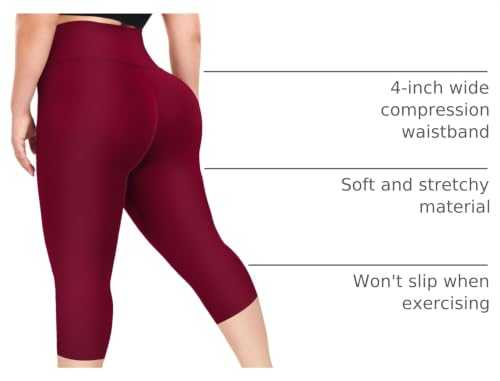 Image of FULLSOFT Plus Size Capri Leggings for Women- XL-4XL High Waist Tummy Control Stretchy Workout Yoga Pants Plus Capris