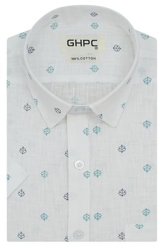 Image of GHPC Cotton Linen Printed Half Sleeves Regular Fit Formal Shirt for Men