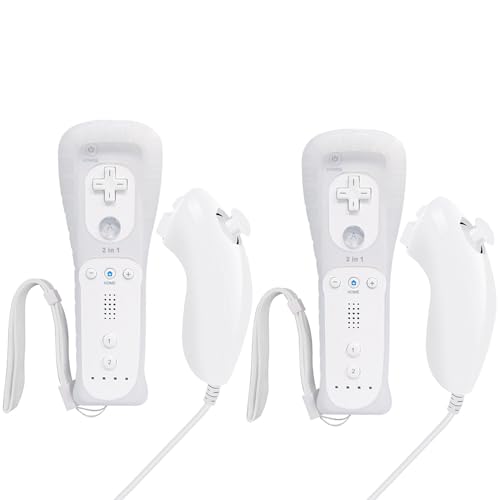 DSYJ Motion Controller for Wii Replacement Remote Built in Wii U Motion Plus Remote Controller and Nunchuck 2 Sets White