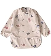 GZMM Waterproof Baby Bibs,Infant Toddler Long Sleeve Feeding Bib With Food Catcher,Easy Clean &amp; W...