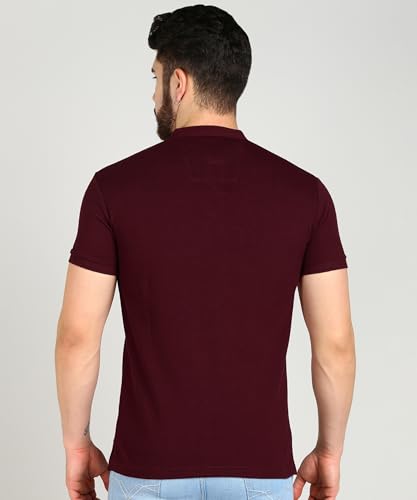 Image of Alan Jones Clothing Men's Cotton Regular Fit Mandarin Collar Solid Polo T-Shirt