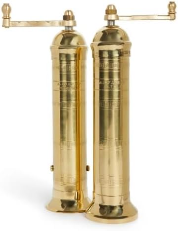 The European Authentic Greek 2-Piece Brass Pepper Mill set of 9-inch & Salt 8-inch - Genuine & Elegant- Absolutely