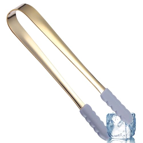 Sghtil Pinzas de hielo, pinzas de hielo para cubo de hielo, pinzas de acero inoxidable para el congelador con fundas de silicona, pinzas para servir buffets, pinzas de fiesta, pinzas de alimentos para