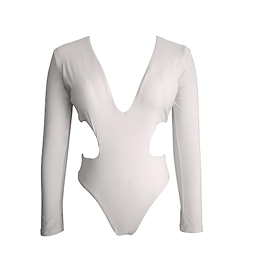 Women's Long Sleeve Monokini Sun Protection Rash Guard Cutout Swimsuit Xl… White #TOP2
