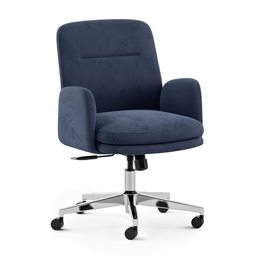Image of Branch Softside Mid Century Modern Office Chair | Removable Arms with Luxury Cloud-Like Comfort, Adjustable Height, Integrated Lumbar Support, Velvet Fabric, Indigo