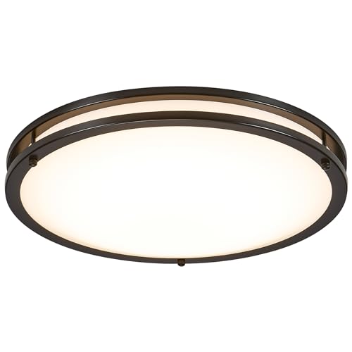 Maxxima 16 in. LED Flush Mount Ceiling Light, 3600 Lumens, 5 CCT 2700K/3000K/3500K/4000K/5000K, Round Color Selectable Black Trim Dual Ring Fixture, Dimmable