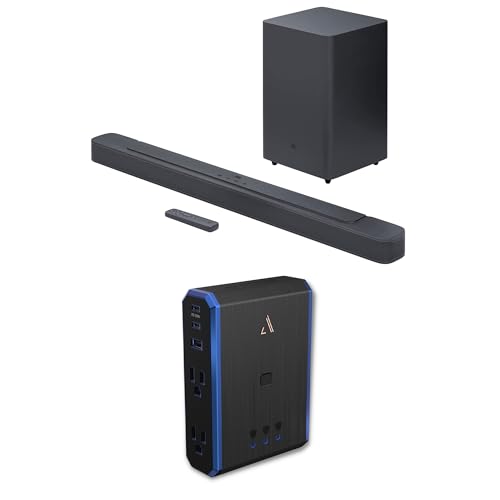 Image of JBL BAR-2-1-DEEP-BASS-MK2 2.1ch Soundbar and Subwoofer with Dolby Digital and an Austere 5S-PS4-US1 4-Outlet Power with Omniport USB (2022)