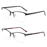 ESAVIA Half Frame Metal Reading Glasses for Women,Oprah's Cat Eye Square Computer Readers with Spring Hinge Frame UV400 Protection (Black + Purple, 2.5, multiplier_x)